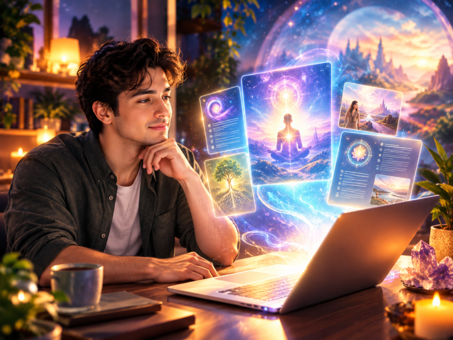 Person receiving a personalized Akashic Records soul mission reading report
