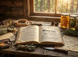 The Lost Frontier Handbook survival guide showing wilderness skills, off-grid living techniques, and homesteading methods for self-reliance